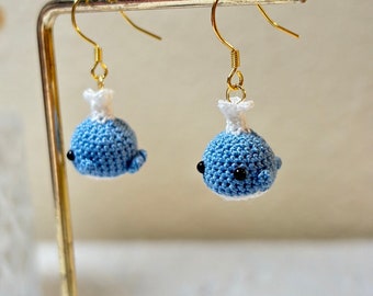 Handmade Micro Crochet Whales Earrings/ Miniature Crochet Whales Earrings /Handmade Whales/ Miniature Animal Earrings/ Personalized Gift