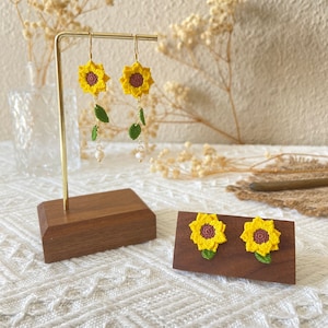 Handmade Micro Crochet Sunflower Earrings/ Dangling Earrings/ Stud earring/ Miniature Crochet Sunflower/ Handmade Jewelry/ Gift for Her