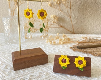 Handmade Micro Crochet Sunflower Earrings/ Dangling Earrings/ Stud earring/ Miniature Crochet Sunflower/ Handmade Jewelry/ Gift for Her