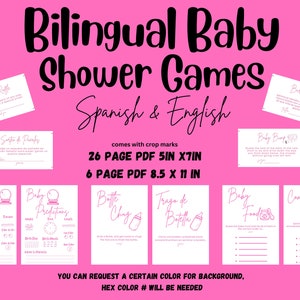 Baby Shower Bilingüe Juegos Rosa y Blanco Español e Inglés