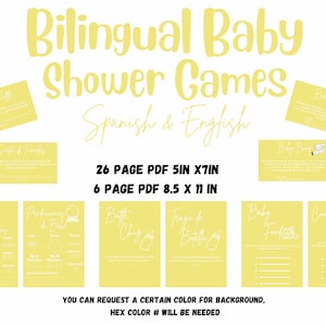 Baby Shower Bilingüe Juegos Amarillos Español e Inglés