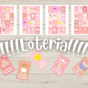 20 BOARDS Pink Bilingual Baby Shower Loteria Español y Ingles Printable Digital File Download