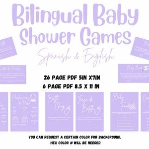Juegos Bilingües Baby Shower Lavanda Español e Inglés