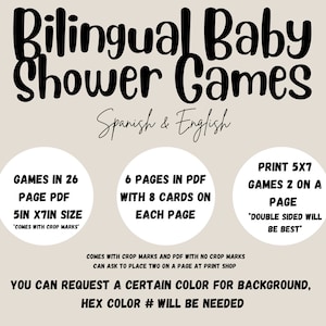 Baby Shower bilingüe Juegos en blanco y negro Español e inglés imagen 4