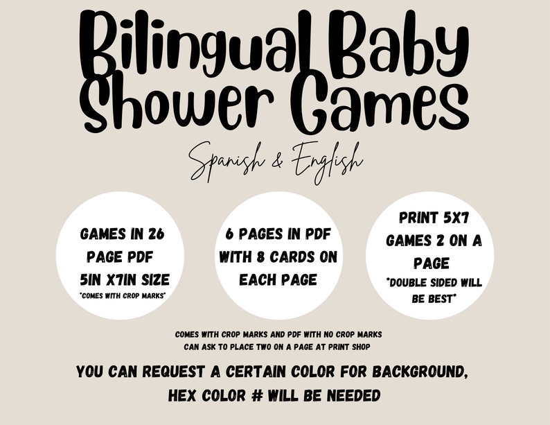 Baby Shower bilingüe Juegos en blanco y negro Español e inglés imagen 4