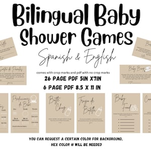 Baby Shower Bilingüe Neutro Juegos Beige y Negro Español e Inglés