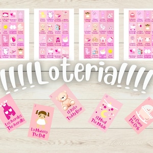 100 TABLAS Texto Rosa Caliente Bilingüe Baby Shower Loteria Español e Ingles Descarga de Archivo Digital Imprimible