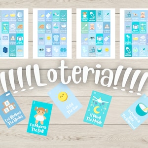 50 TABLAS Azul Bilingüe Baby Shower Loteria Español e Ingles Descarga de Archivo Digital Imprimible