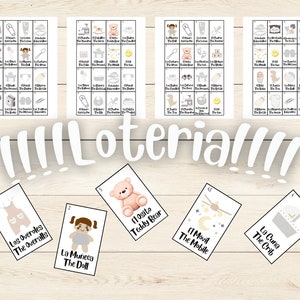50 BOARDS Zwart-wit tweetalige baby shower Loteria Español y Ingles afdrukbaar digitaal bestand downloaden