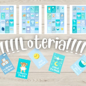 100 TABLAS Azul Bilingüe Baby Shower Loteria Español e Ingles Descarga de Archivo Digital Imprimible