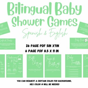 Baby Shower Bilingüe Juegos Verdes Español e Inglés
