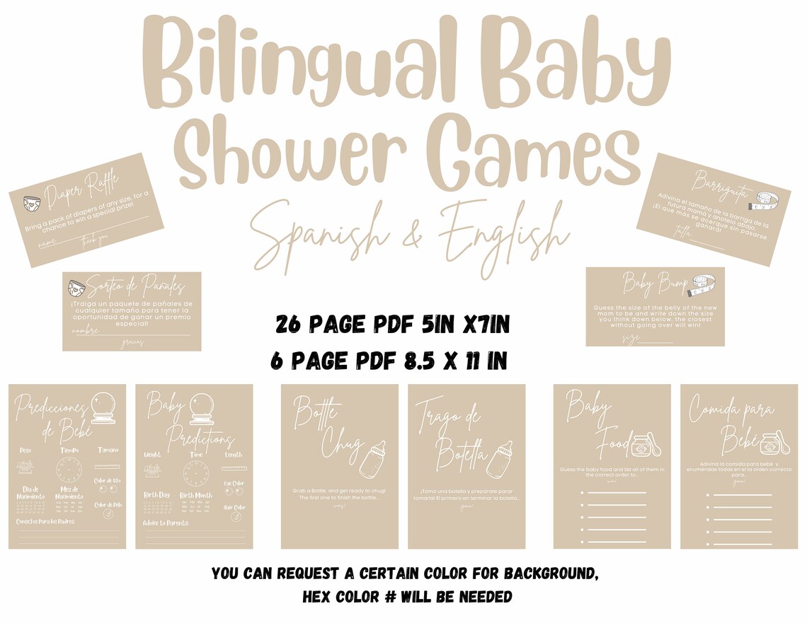 Bilingual Baby Shower Neutral Color Games Spanish and English Etsy