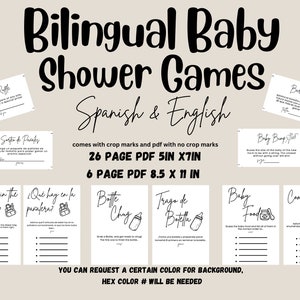 Baby Shower bilingüe Juegos en blanco y negro Español e inglés imagen 1