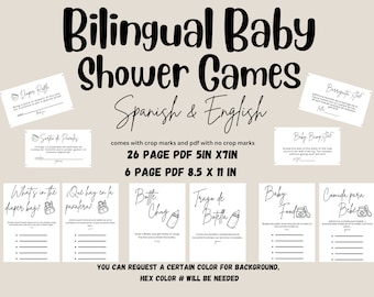Bilingual Baby Shower Games Bundle Black White Minimalist Printable Games Spanish  English Instant Download