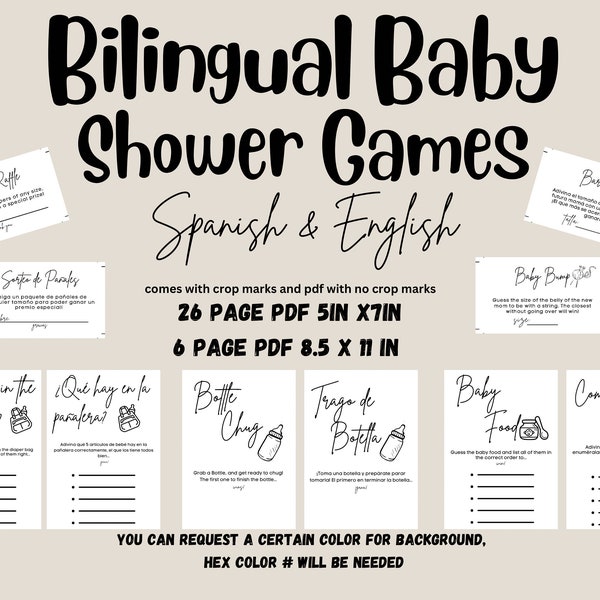 Baby Shower bilingüe Juegos en blanco y negro Español e inglés