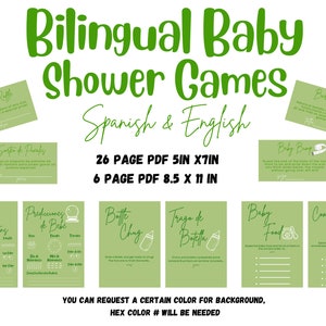 Baby Shower Bilingüe Juegos Verdes Español e Inglés