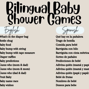 Baby Shower bilingüe Juegos en blanco y negro Español e inglés imagen 3