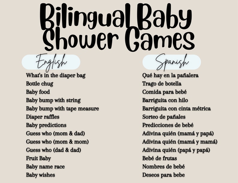 Baby Shower bilingüe Juegos en blanco y negro Español e inglés imagen 3