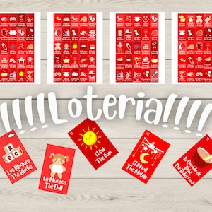 16 BOARDS Bilingual Red Baby Shower Spanish and English Loteria Game