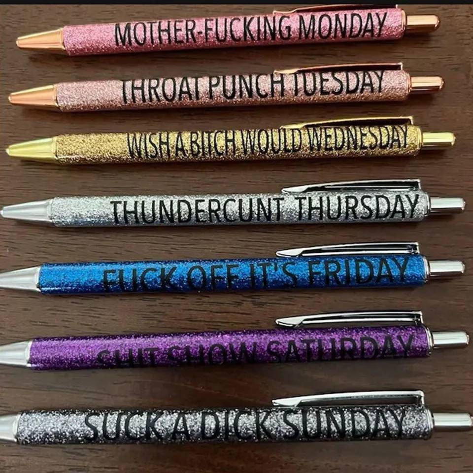 Curse Word Floral Pens, Days of the Week Pen, Swear Word Pen, Ombre Floral  Pen, Work Sucks Pen, Snarky Glitter Pen, Gift for Nurse, Sass Pen 