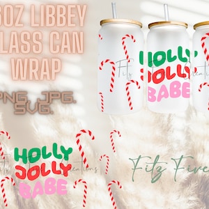 Candy Cane Libbey Glass Can Wrap | Christmas | Winter | Digital Dowload | 16oz Libbey Can Template | Glass Wrap | SVG | PNG | JPG