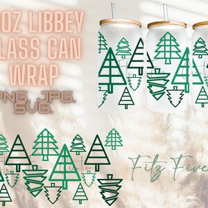 Christmas Trees Libbey Glass Can Wrap | Christmas | Winter | Digital Dowload | 16oz Libbey Can Template | Glass Wrap | SVG | PNG | JPG