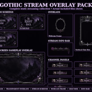 Gothic Twitch Overlay Pack | Purple Witch Stream Overlay | OBS Stream Package | Webcam Overlay | Börjar snart | PNG