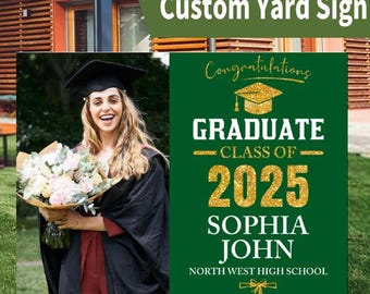Graduation Photo Sign,High School Graduation Lawn Sign,Custom High School Grad Yard Sign,Custom Graduation 2025 Yard Sign with Metal H-Stake
