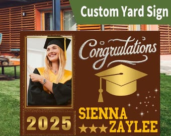 Graduation Photo Sign,High School Graduation Lawn Sign,Custom High School Grad Yard Sign,Custom Graduation 2025 Yard Sign with Metal H-Stake
