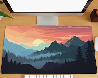 Mountain Sunset Desk Mat, Mountain Nature Mousepad, Forest Desk Mat, Extra Large Mouse Pad, Aesthetic Nature