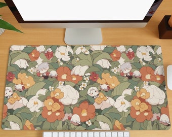 Cute Green Desk Mat, Kawaii Gaming Desk Mat, Flowers Mouse Pad, Anime Desk Mat, Large Desk Mat, Gift Idea, Home Office Supplies