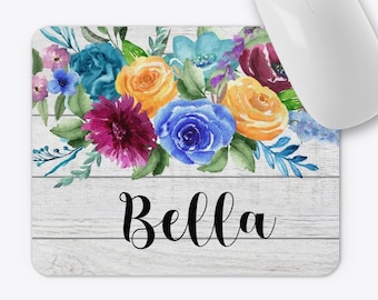 Alfombrilla de ratón floral personalizada, alfombrilla de ratón personalizada, alfombrilla de ratón con nombre, decoración de oficina con monograma, alfombrilla de ratón boho, regalos personalizados para mujeres, regalo de oficina