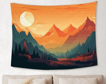 Tapiz de paisaje de atardecer, tapiz de montaña y sol, tapiz de pared de bosque, tapiz de paisaje natural, decoración de pared para sala de estar y dormitorio