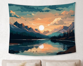Bos Landschap Wandtapijt Zonsopgang Wandtapijt Berg Zon Wandtapijt Natuur Landschap Muur Opknoping Kunst Woonkamer Slaapkamer Decor Thuis cadeau