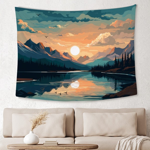 Forest Landscape Tapestry Sunrise Wall Tapestry Mountain Sun Tapestry Nature Scenery Wall Hanging Art Living Room Bedroom Decor Home Gift