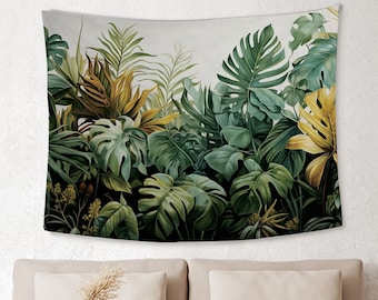 Green Plant Tapestry, Botanical Wild Plant Tapestry, Vintage Aesthetic Wall Hangings Tapestry, Boho Home Decor Gift