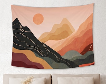 Mountain and Sun Tapestry Sunrise Tapestry Abstract Landscape Tapestry Wall Hanging Boho Mountain Wall Art for Living Room Dorm Home Gift