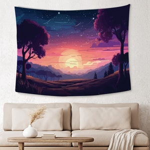 Sunset Forest Tapestry Nature Landscape Tapestry Background Cloth Sunset Art Wall Hanging Home Wall Decor for Bedroom Living Room Dorm
