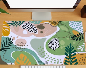 Tappetino da scrivania astratto colorato Tappetino da scrivania boho estetico Piante Foglie Grande tappetino per mouse Tastiera da gioco Tappetino per mouse Decorazione per casa e ufficio