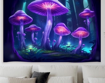 Sci-fi Mushroom Tapestry, Retro Mushroom Tapestry, Magic Mushroom