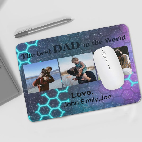 Custom Photo Mouse Pad, Fathers Day Gift, The Best Dad, Personalized Name Mouse Pad, Rectangle Mouse Pad with Stitched Edges, Office Gift