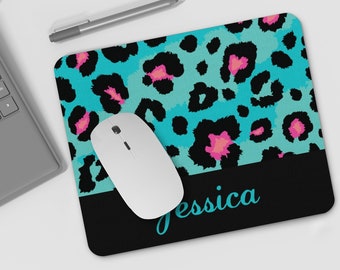 Leopard Print Mouse Pad, Personalized Name Mouse Pad, Animal Print Gifts, Office Desk Accessories, Personalized Gift, Computer Mouse Pad