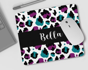 Leopard Print Mouse Pad, Custom Name Mouse Pad, Personalized Rubber Mouse Pad, Personalized Gift for Her, Mothers Gift, Office Decor