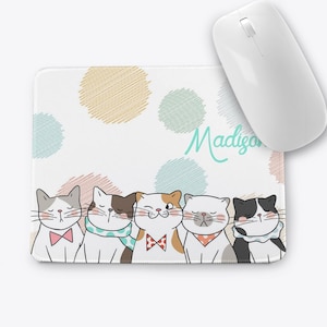 Personalisierte Mauspad, Katze Mauspad, benutzerdefinierter Name, niedliches Rechteck Mauspad, Geschenk für sie, Mitarbeiter Geschenk, Home Office Decor