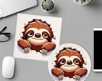 Sloth Lovers Mousepad - Alfombrilla de ratón y juego de posavasos, accesorio de escritorio divertido, regalo de perezoso, regalo para esposa, regalo para novia, regalo de oficina, conjunto de regalos