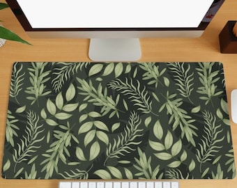 Green Leaves Desk Mat Green Plants Gaming Mouse Pad Aesthetic Botanical Desk Mat Large Mouse Pad Computer Keyboard Mat for Office Home