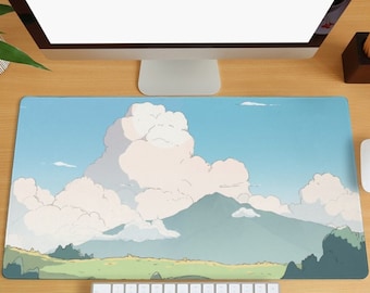 Aesthetic Nature Landscape Desk Mat Green Mountain Forest Desk Mat White Cloud Extra Large Mouse Pad Cartoon Gaming Desk Pad Office Gift