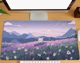 Kawaii Cartoon Desk Mat Flower Plant Large Desk Mat Anime Aesthetic Gaming Mousepad Computer Keyboard Pad Laptop Office Accessories