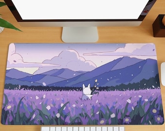 Schattige paarse plant bureaumat kawaii cartoon bureaumat berg wolk gaming-muismat grote muismat laptop toetsenbord toetsenbord