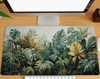 Botanical Desk Mat, Green Plants Leaf Desk Mat, Vintage Cottagecore Desk Mat, Gaming Mouse Pads, Large Keyboard Mouse Pad